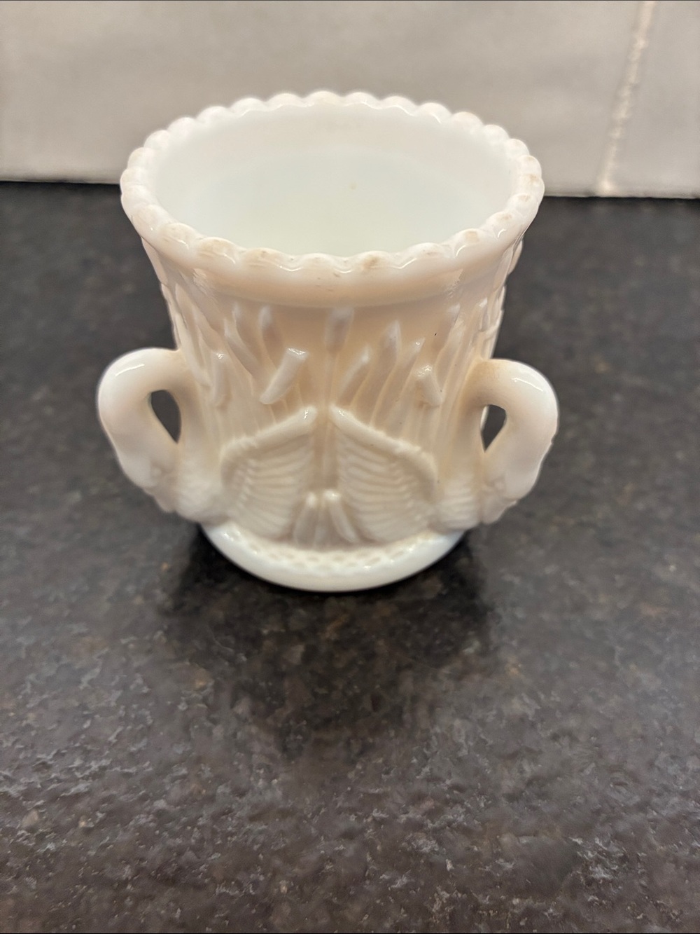 Vintage Westmoreland Milk Glass Swan and Cattails Toothpick Holder